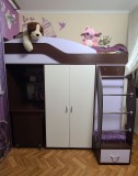 Кровать двухэтажная со шкафом и мобильным столом